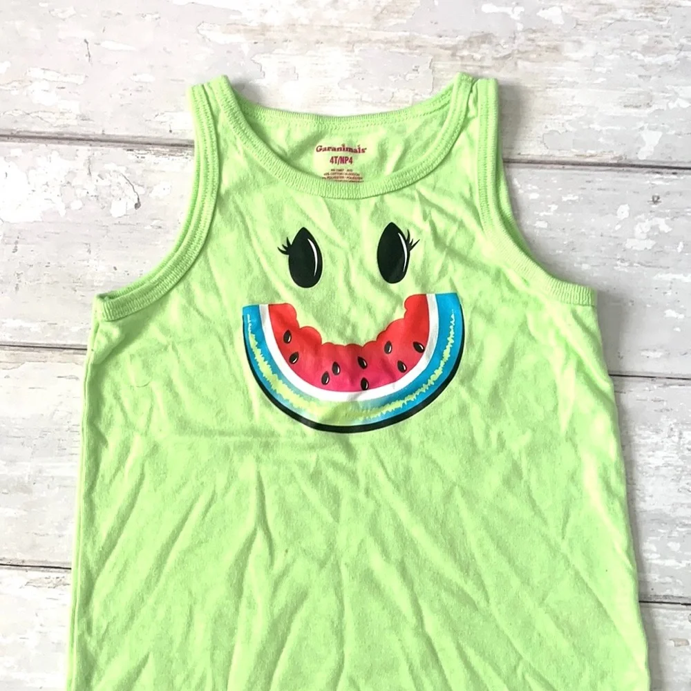 Girls 4T Summer Outfit Green Watermelon Tank Top Black White Shorts Size 4